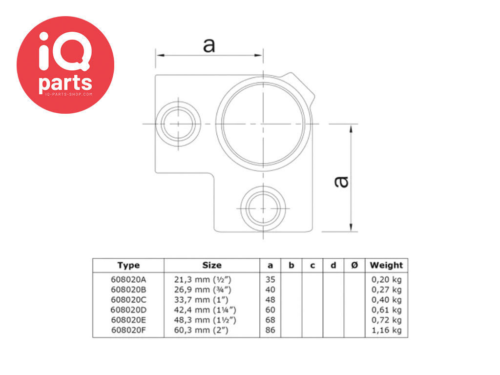 IQ-Parts IQ-Parts Pipe connector | Corner With Through Tube 90° | Type 20