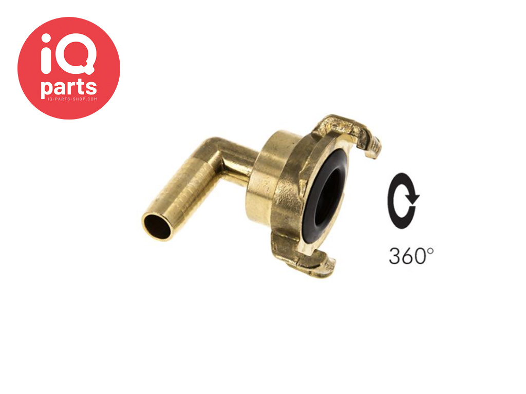 Garden hose quick coupling | 40 mm | 90º connector | hose barb | Rotatable | brass