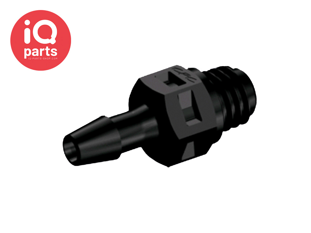 CPC MS331 | Rechte Koppeling | 10-32 Conische buitendraad | 3/32" Slangpilaar | Zwart Nylon