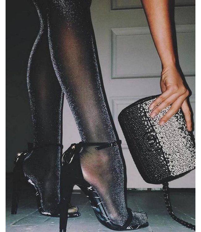 MARCMARCS Black Glitter panty, zilveren glitters