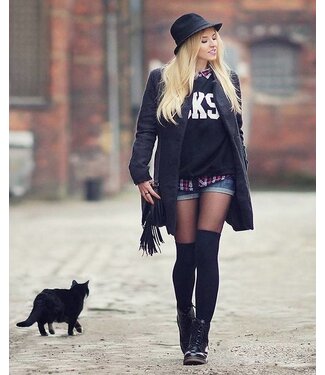 TECKEL Darya katoenen zwarte overknees