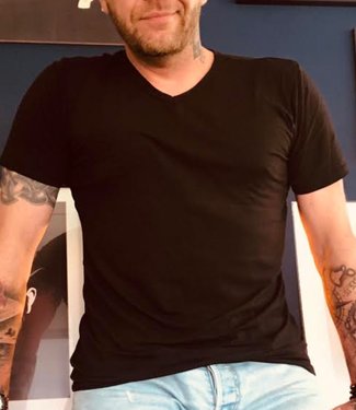 APOLLO 2 stuks Bamboo shirt V-hals zwart