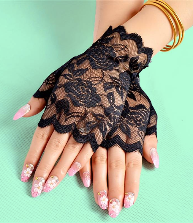 SOSHIN Rose Love korte handschoentjes zwart