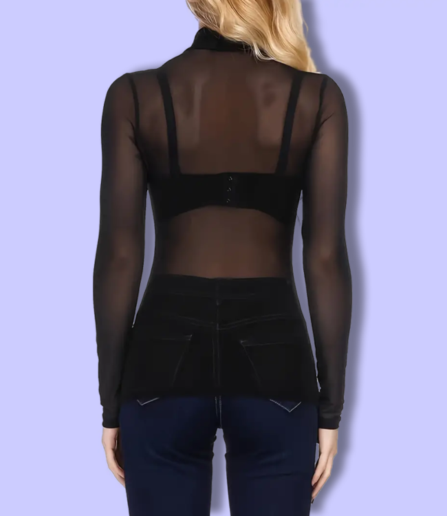 SOSHIN Sheer Love Col zwart nylonshirtje