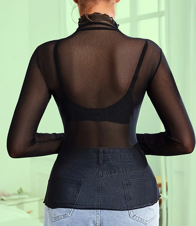 Sheer Love nylon shirtje zwart - Foto 2 Soshin
