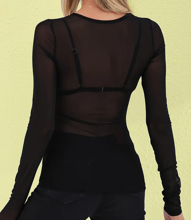 Nora zwart nylon shirt - Foto 2 Soshin