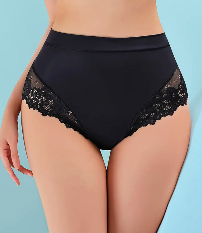 SOSHIN Claire zwarte, hoge string met kant