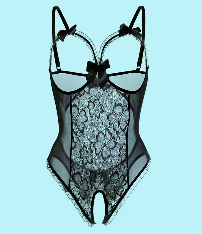 SOSHIN Chloe zwarte body met open kruis