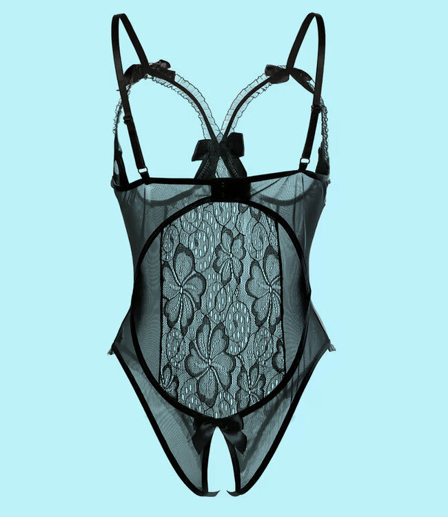 SOSHIN Chloe zwarte body met open kruis