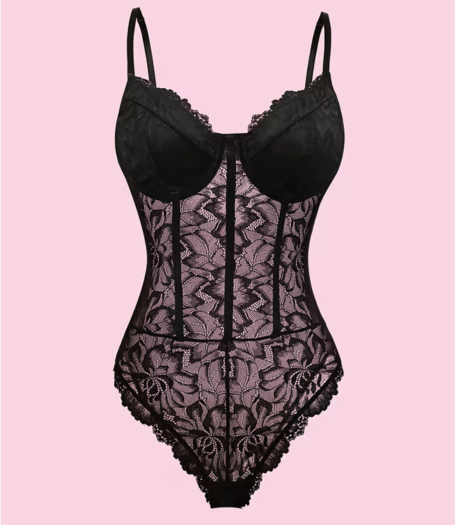 SOSHIN Clara zwarte, kanten nylon body