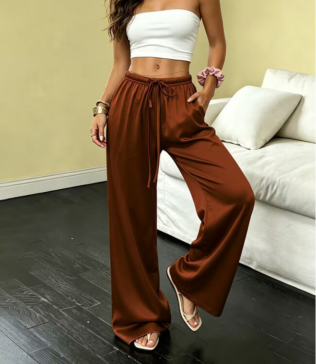 Stylish bruine, satijnen broek - Foto 1 Soshin