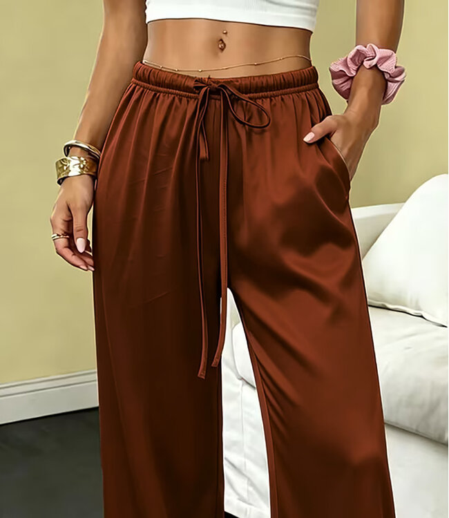 Stylish bruine, satijnen broek - Foto 3 Soshin