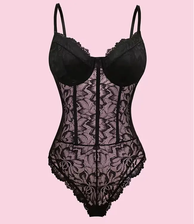 Clara kanten nylon body Zwart - Foto 1 Soshin