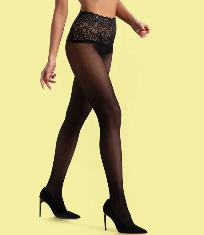 Naked 30 zwarte panty met plakrand - Foto 2 Soshin