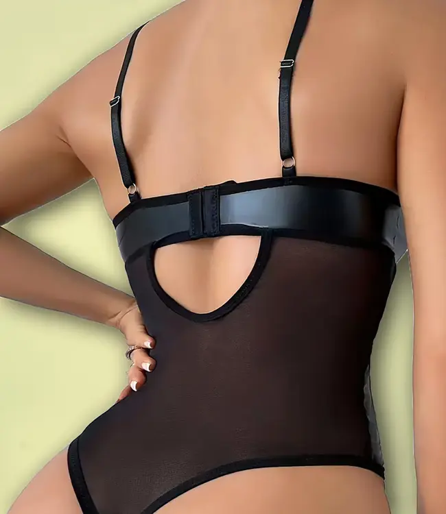 Suzy leatherlook stringbody Zwart - Foto 2 Soshin