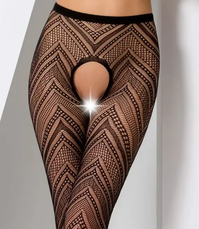 PASSION Kaya zwarte netpanty met open kruis en fantasiedessin - Foto 4 Soshin
