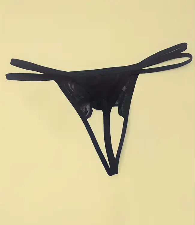 SOSHIN Delphine zwarte open kruis string met parelketting - Foto 2 Soshin