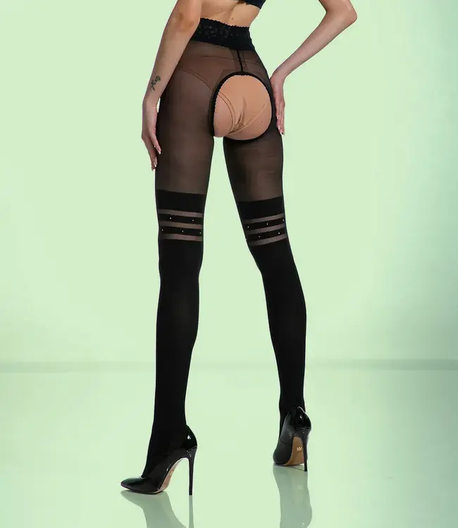 AMOUR Venus 30/60 zwarte open kruis panty met strass - Foto 2 Soshin