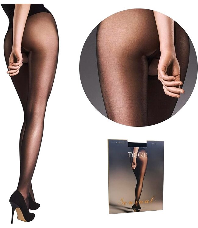 FIORE Ouvert 20 zwarte open kruis panty met zijdeglans - Foto 2 Soshin