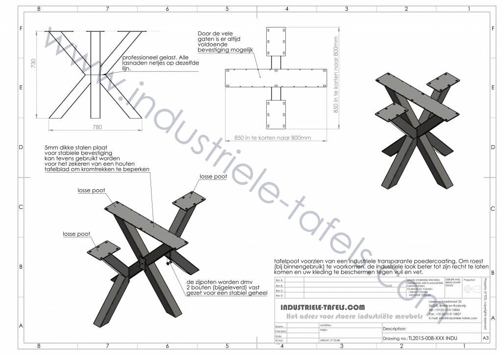 Wonderlijk Handgemaakte industriele tafelpoten, model dubbele kruispoot (3d BW-97