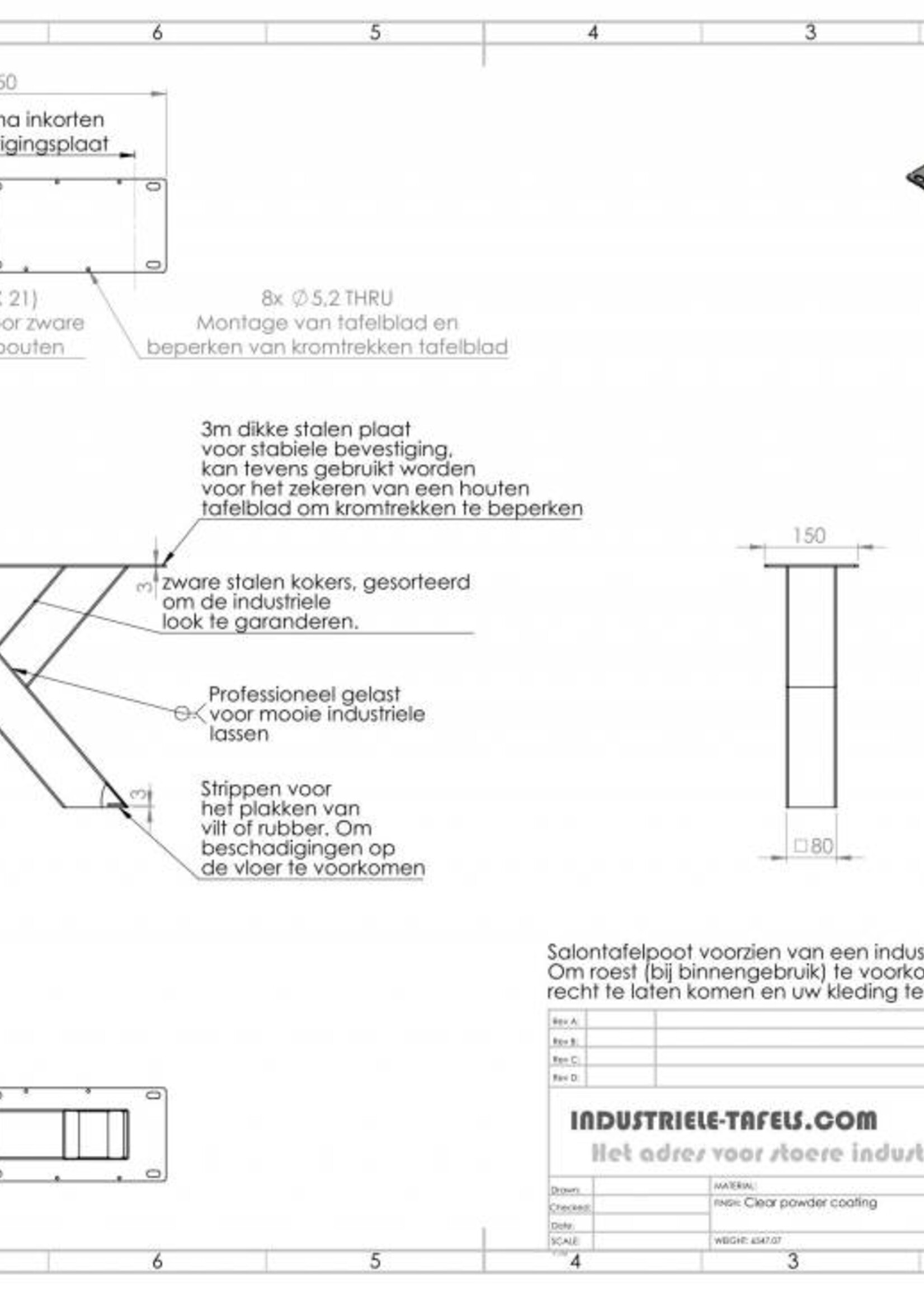 Handgemaakte industriele Salontafel poten model X standaard wit