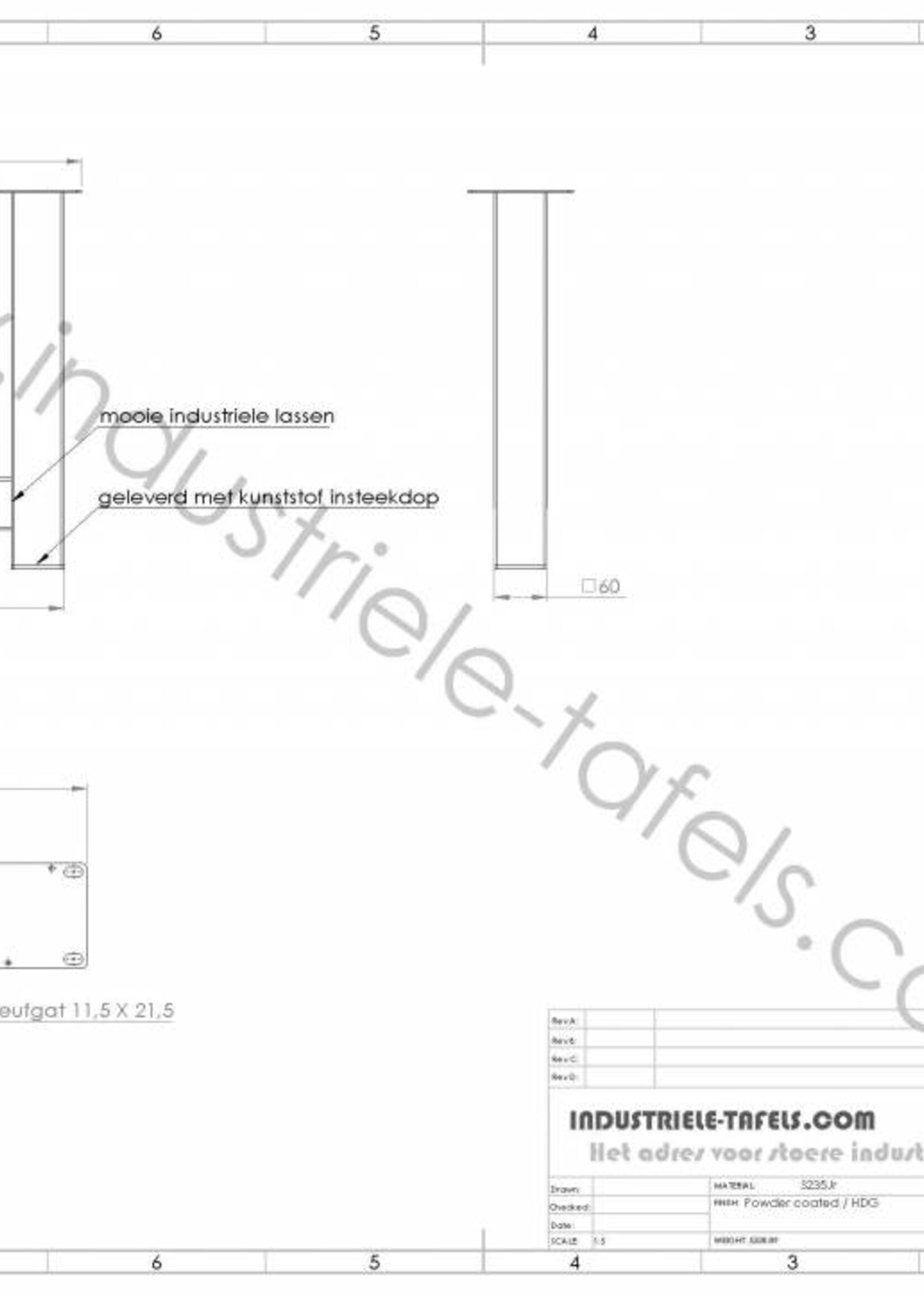 Losse industriele bankpoot model H zwart