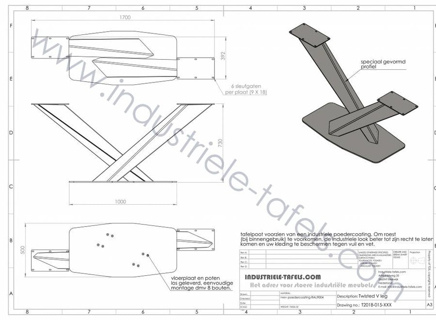 Stalen Twisted V tafelonderstel
