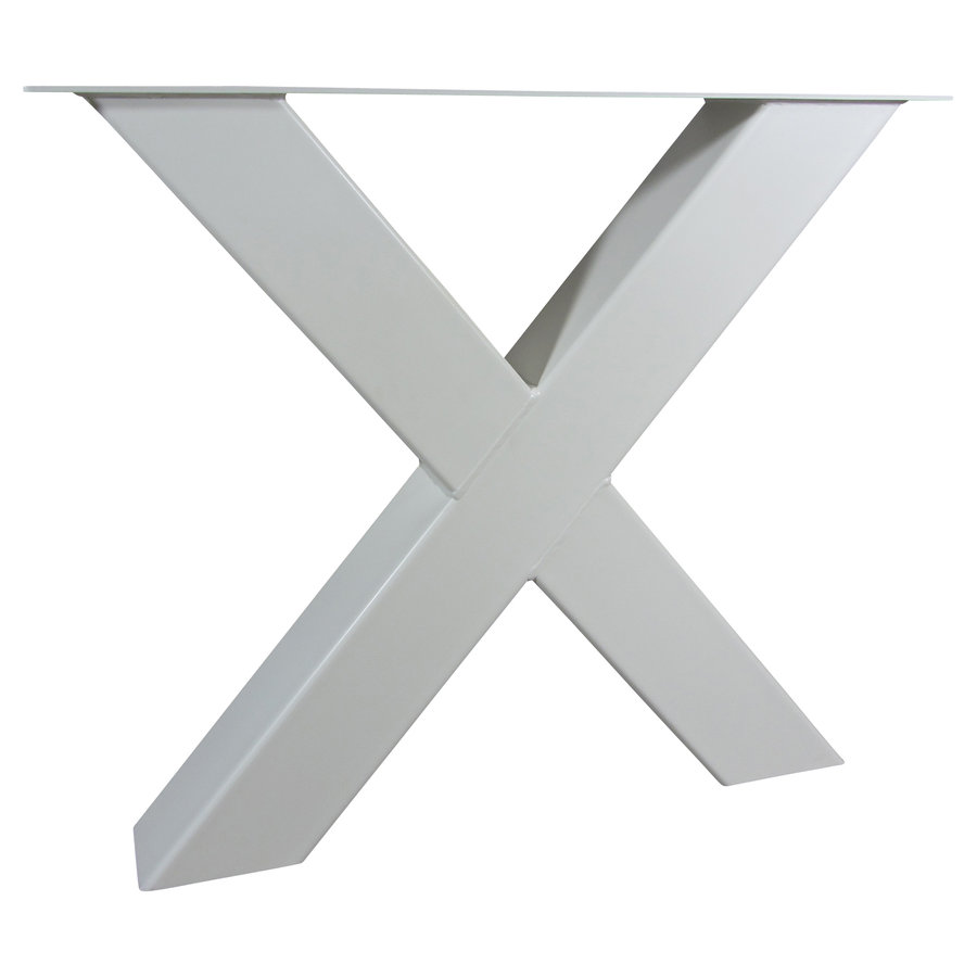 Industriële tafel met X tafelpoten en eiken tafelblad.