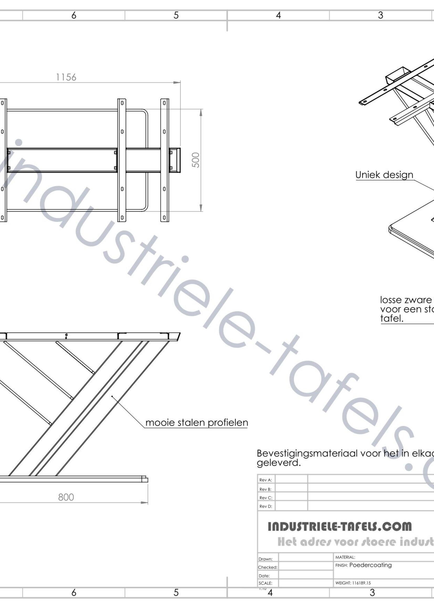 Stalen tafelpoot Harp