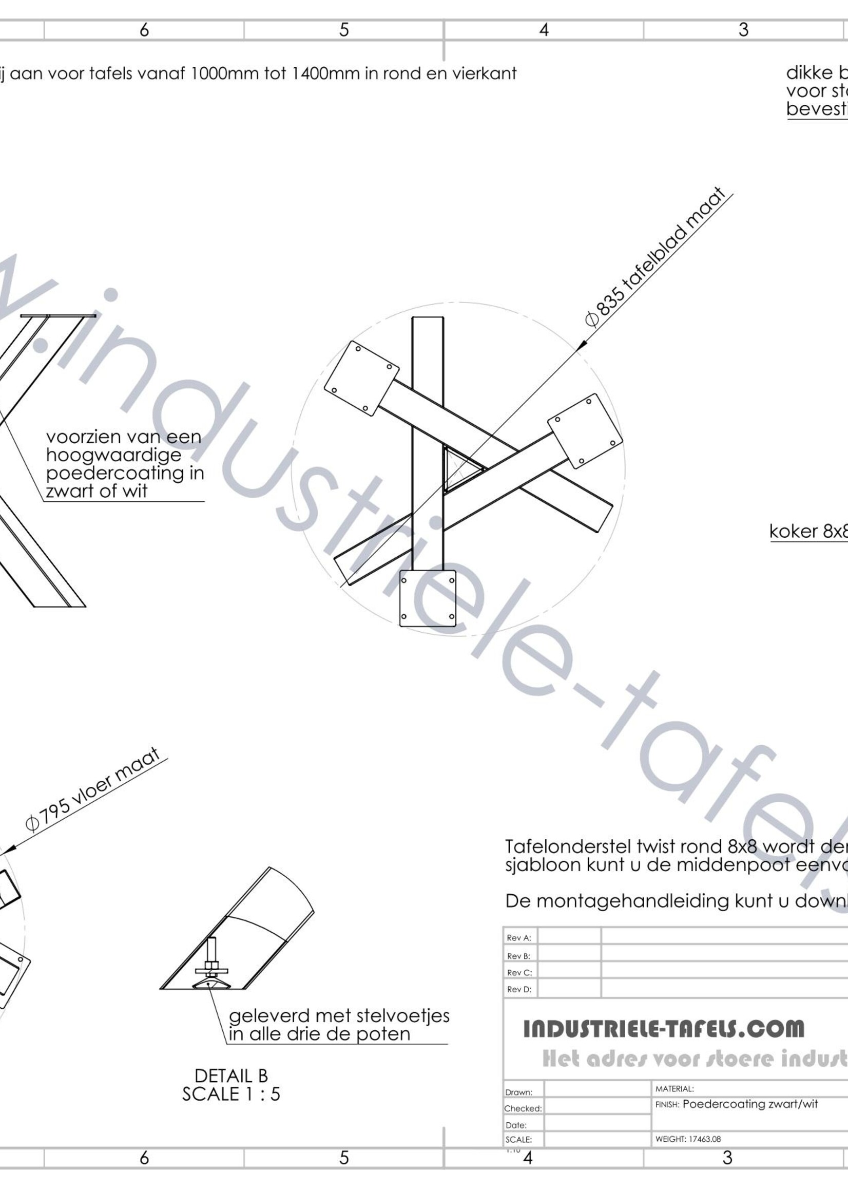 Stalen twist rond tafelpoot 8x8 zwart