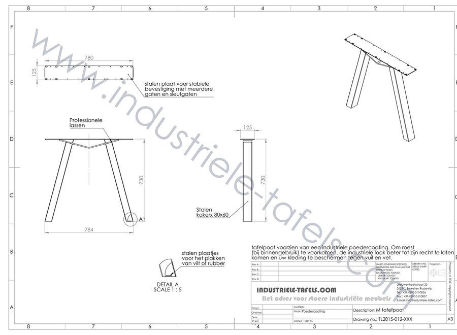 Stalen tafelpoot model M