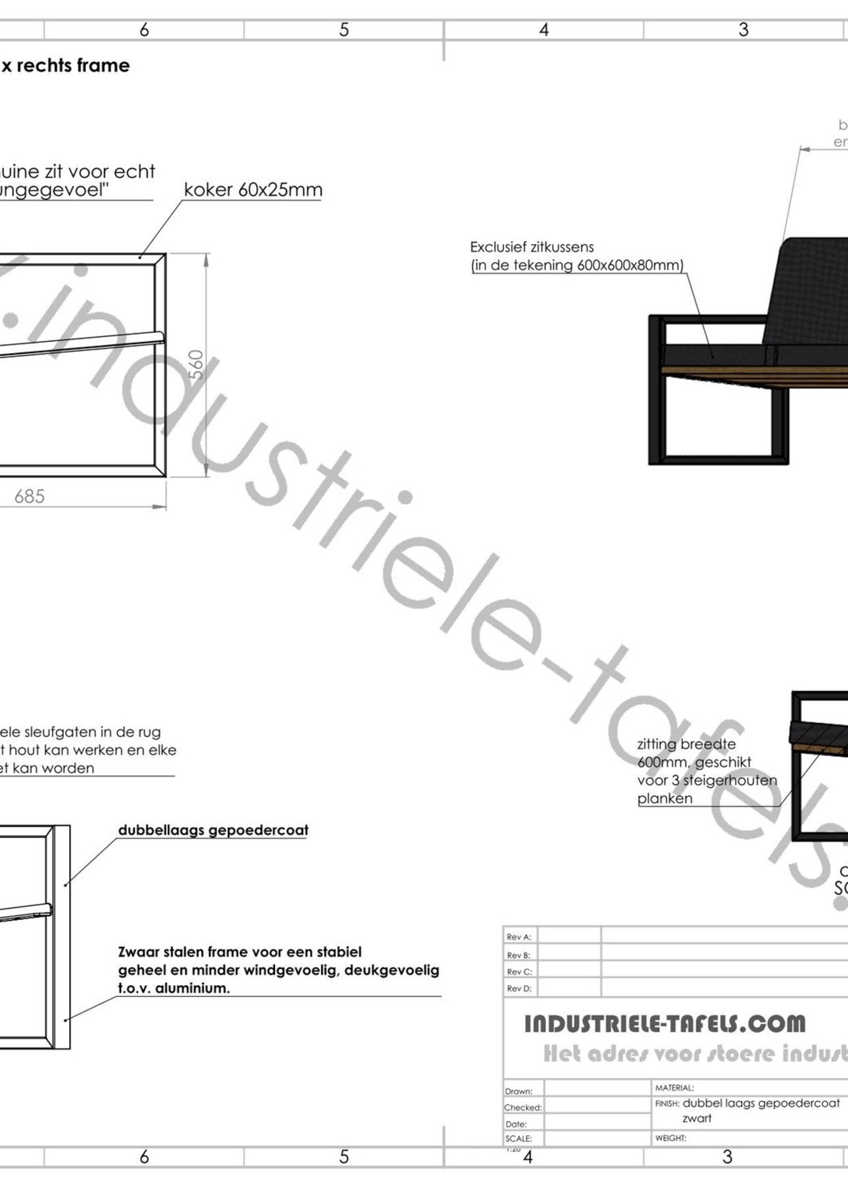 Los stalen loungebank frame / loungestoel frame wit