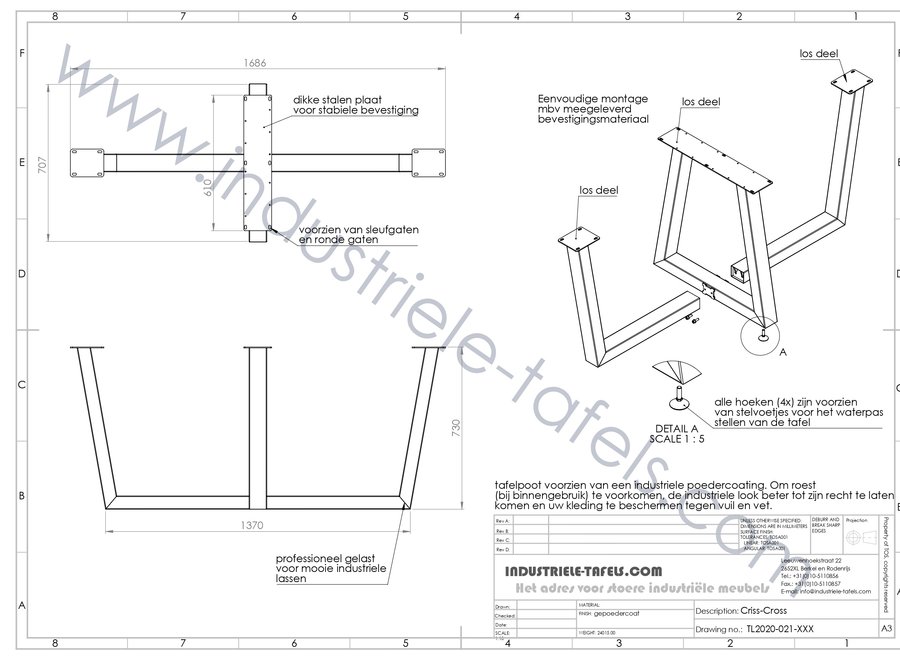 Stalen tafelpoot Criss-Cross zwart