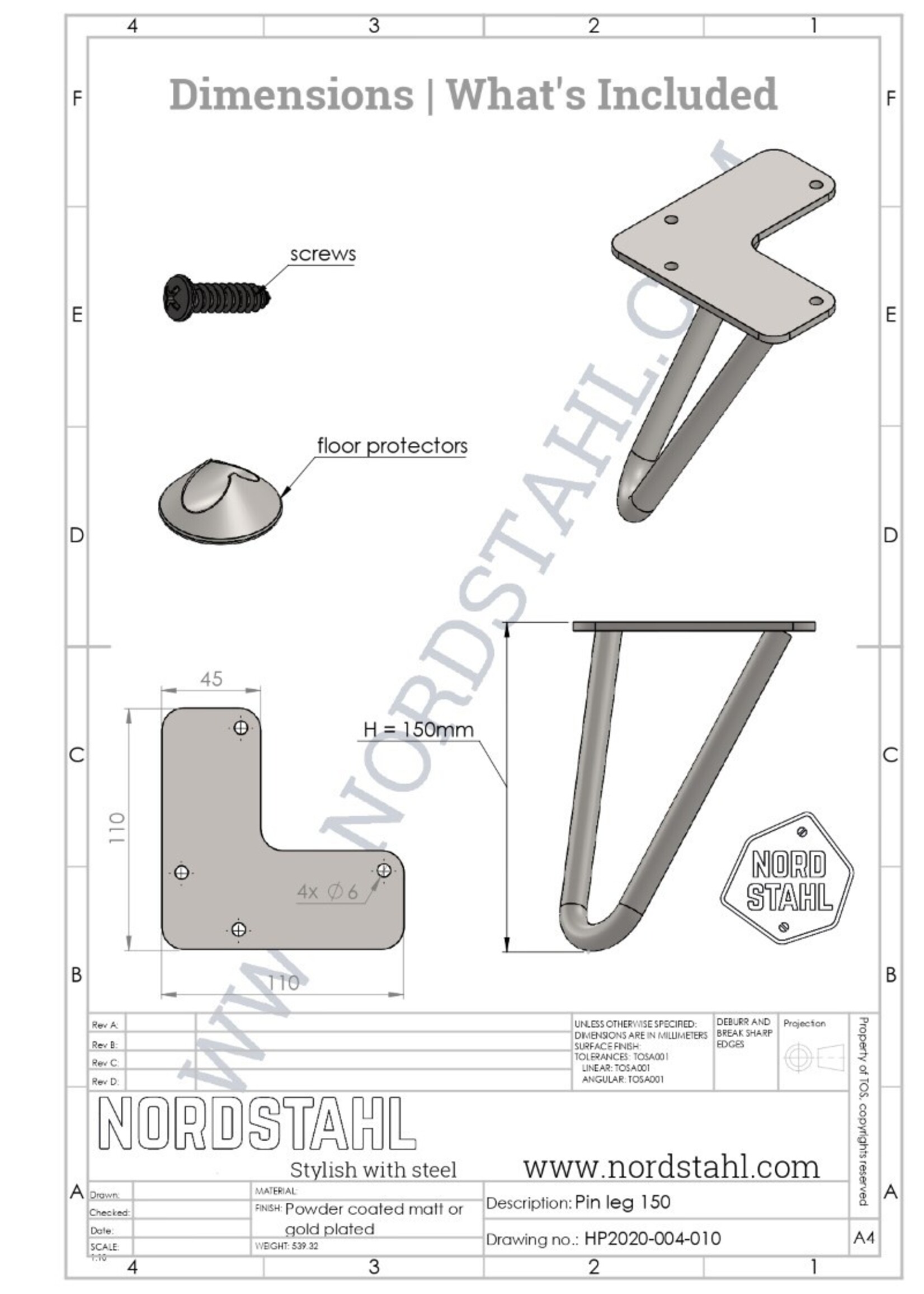 Set hairpin meubelpoten wit