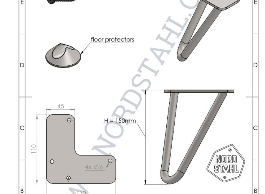 Set hairpin meubelpoten wit