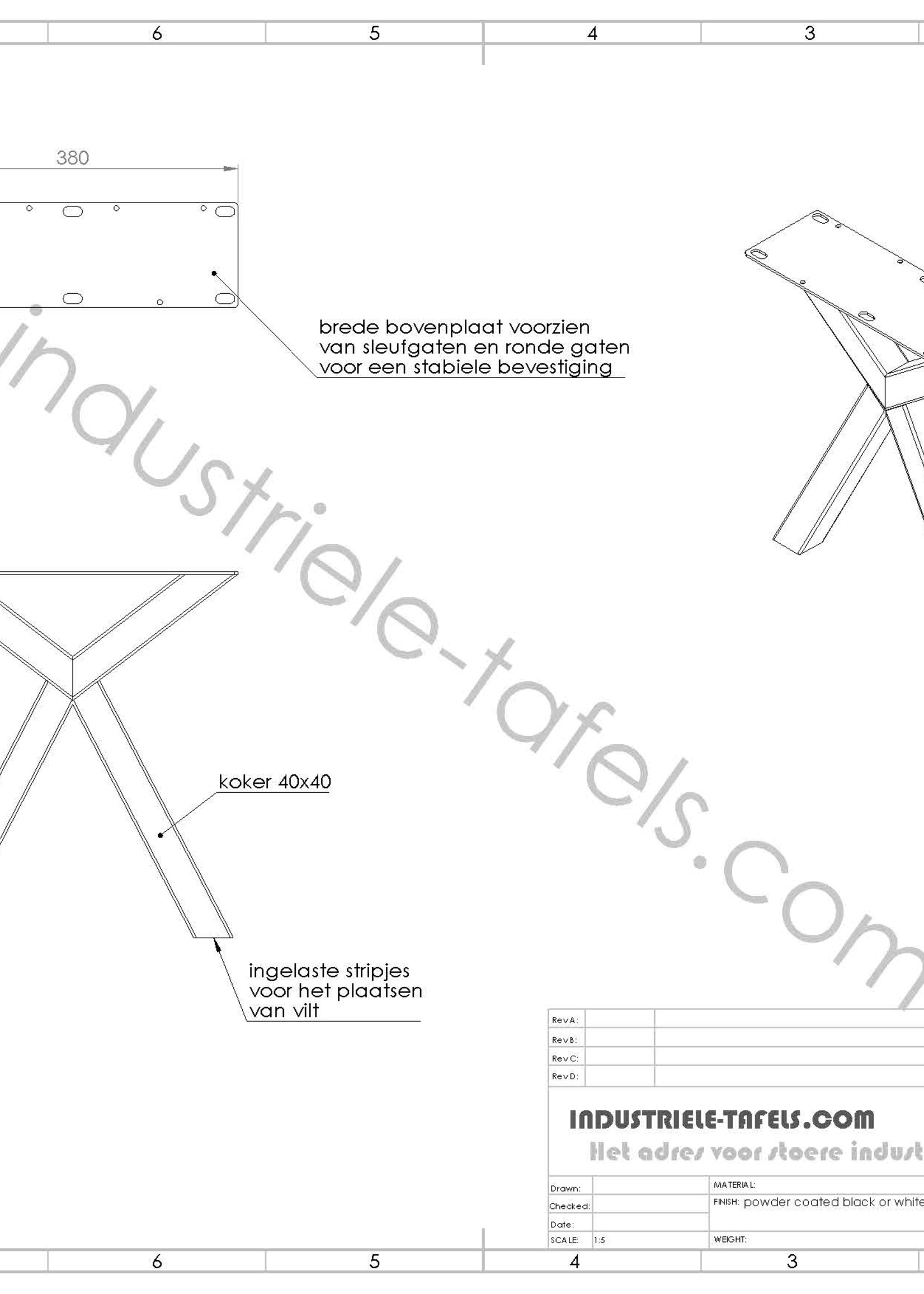 Losse industriele bankpoot model Scissor wit