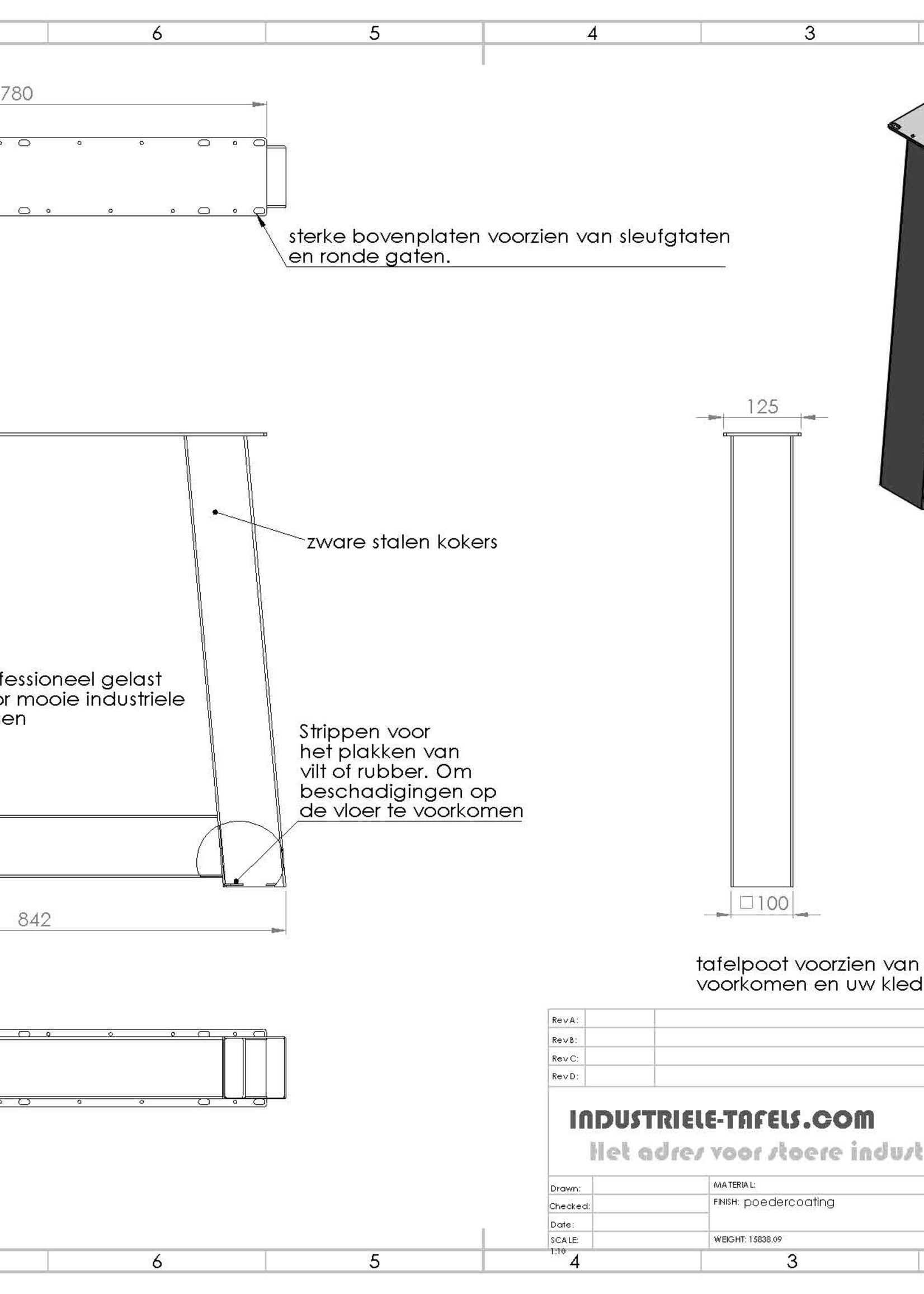 Handgemaakt industrieel tafelonderstel Trapezium poot zwaar wit