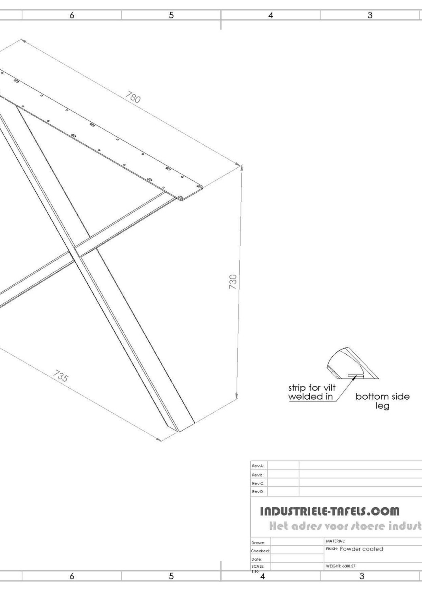 Stalen tafelpoot  X poot Small wit