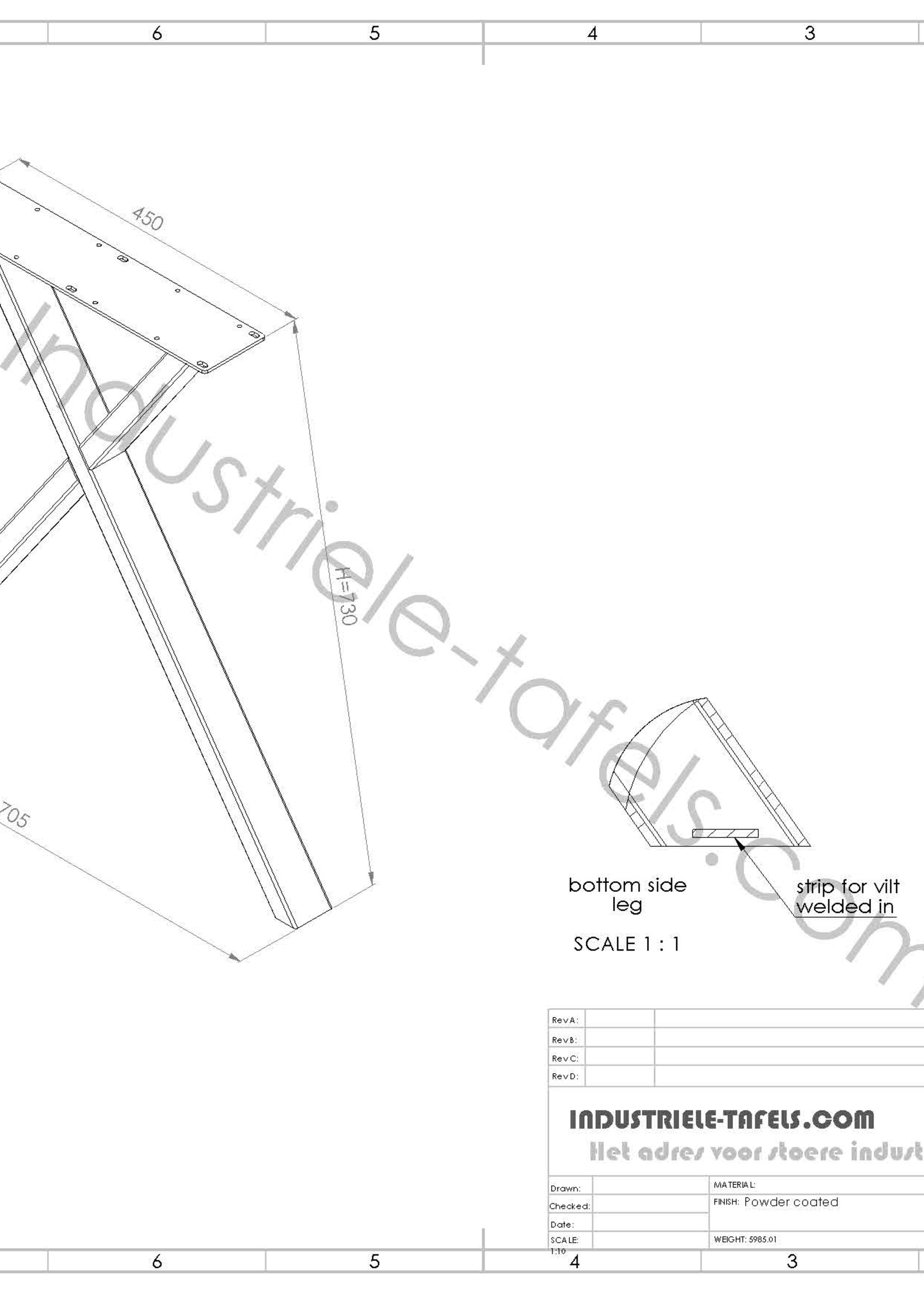Stalen tafelpoot  X poot Uneven
