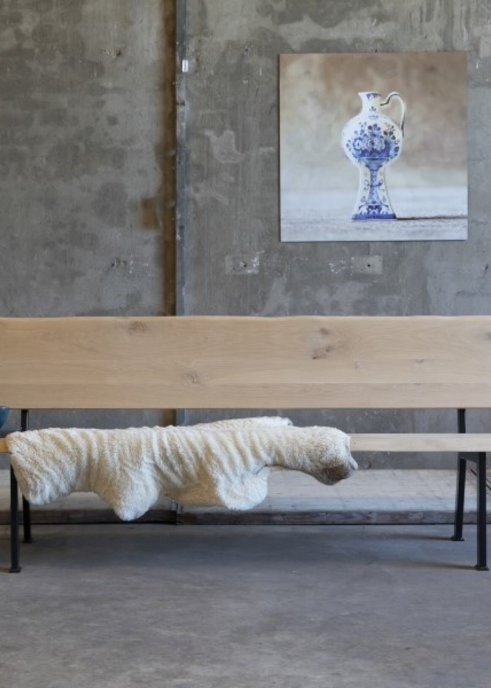 Losse industriele bankpoot met leuning zwart