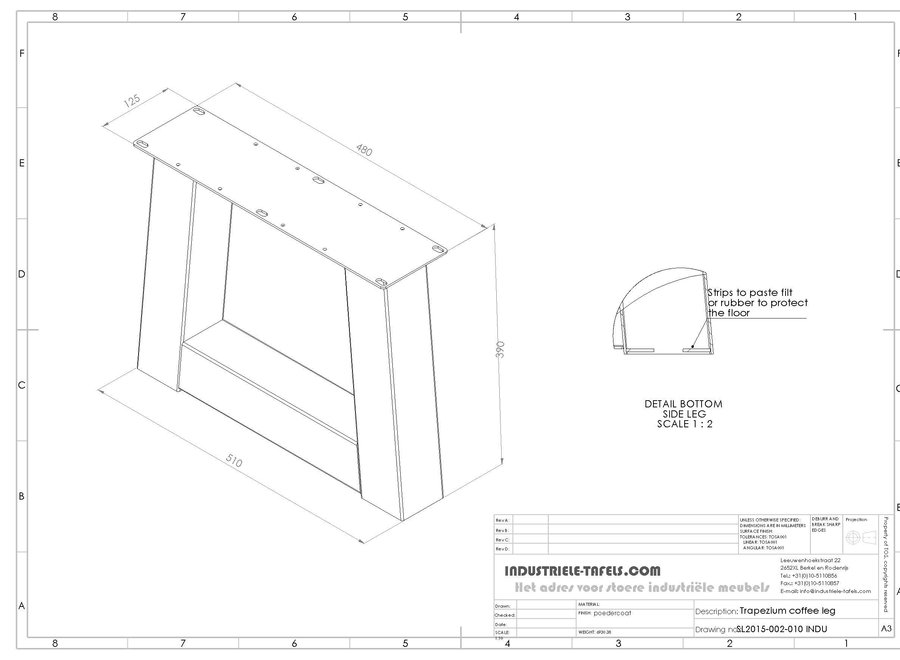 Handgemaakte Industriele Salontafel poten Model Trapezium Standaard zwart