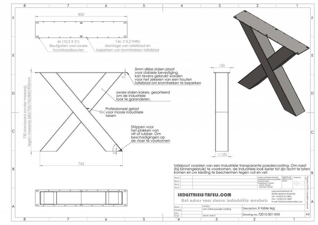 Nieuw Handgemaakte industriele tafelpoten, model X Kruispoot PV-52