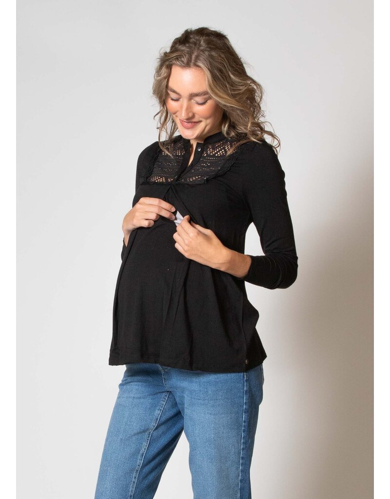 Love2Wait Love2Wait shirt met voedingsfunctie - kant -zwart B999101 004