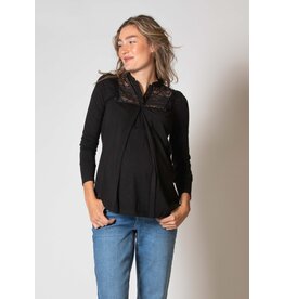Love2Wait Love2Wait zwangerschapsshirt met voedingsfunctie - kant -zwart