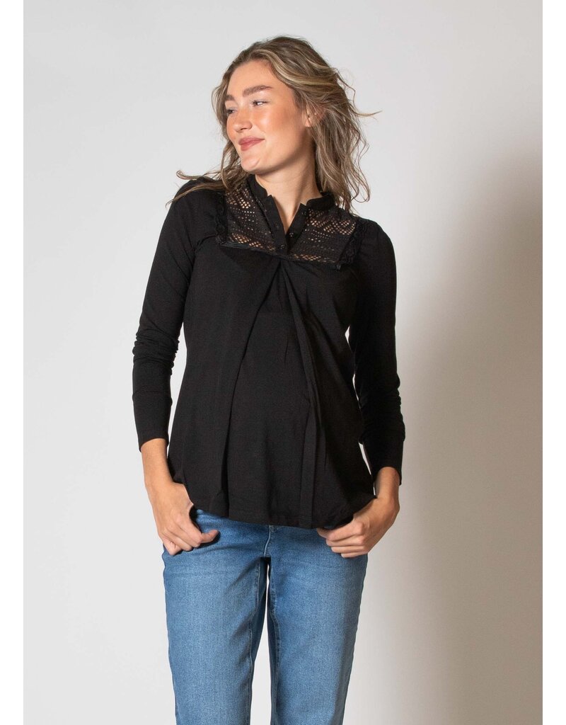 Love2Wait Love2Wait shirt met voedingsfunctie - kant -zwart B999101 004