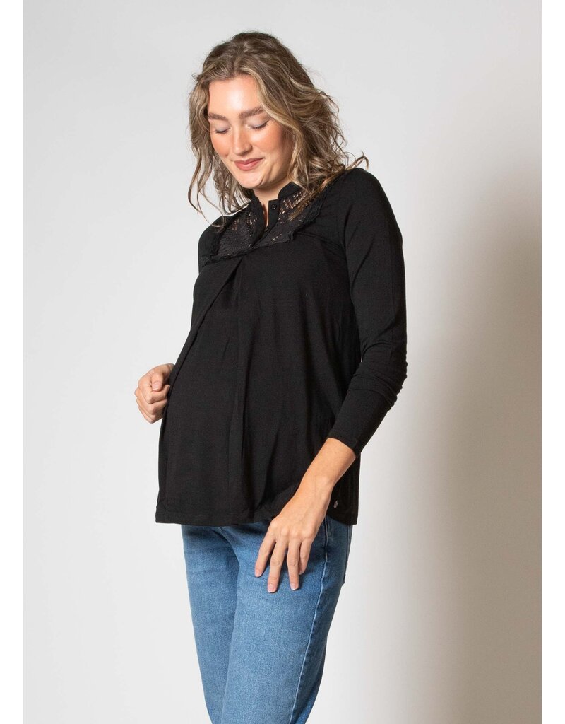Love2Wait Love2Wait shirt met voedingsfunctie - kant -zwart B999101 004