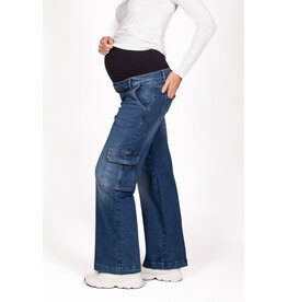 Love2Wait Love2Wait zwangerschapsjeans Wide Leg Cargo - Stone Wash