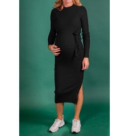 Love2Wait Love2Wait zwangerschapsjurk - Dress knit met riem - zwart