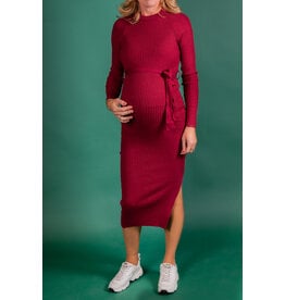 Love2Wait Love2Wait zwangerschapsjurk - Dress knit met riem - burgundy