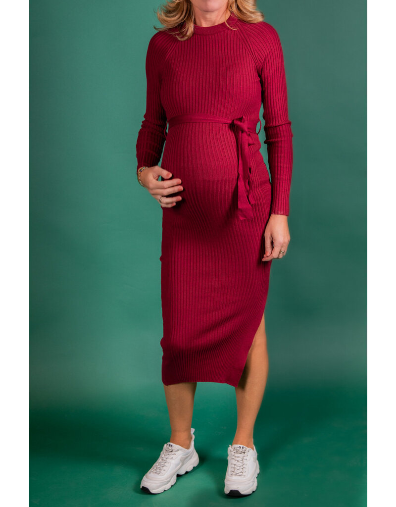 Love2Wait Love2Wait Jurk - knitted met riem -   burgundyC242051 044
